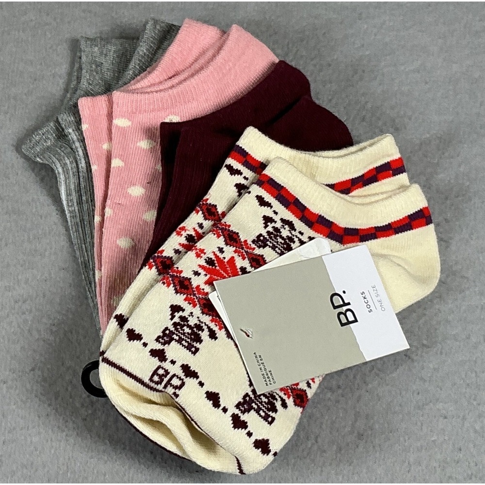 BP by Nordstrom 4 Pair No Show Socks One Size Organic Cotton Fair Isle NWT